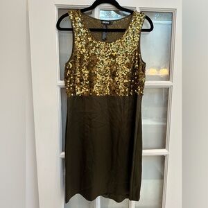 Vintage DKNY Brown Gold Silk Empire Waist Sequin Slip Mini Dress Size 6 Small S